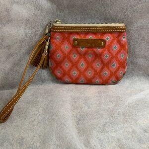 Dena Designs  Pouch Stylish Orange /Tan (5")  Canvas  Wristlet with Tassel